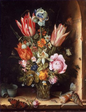 Klassik Blumen Werke - Bosschaert Ambrosius Stillleben mit Blumen und Meer Muscheln